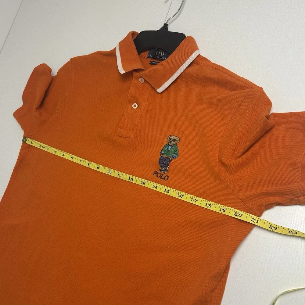 Polo Ralph Lauren Polo Shirt Mens Medium Orange Bear Embroidered Classic Fit
